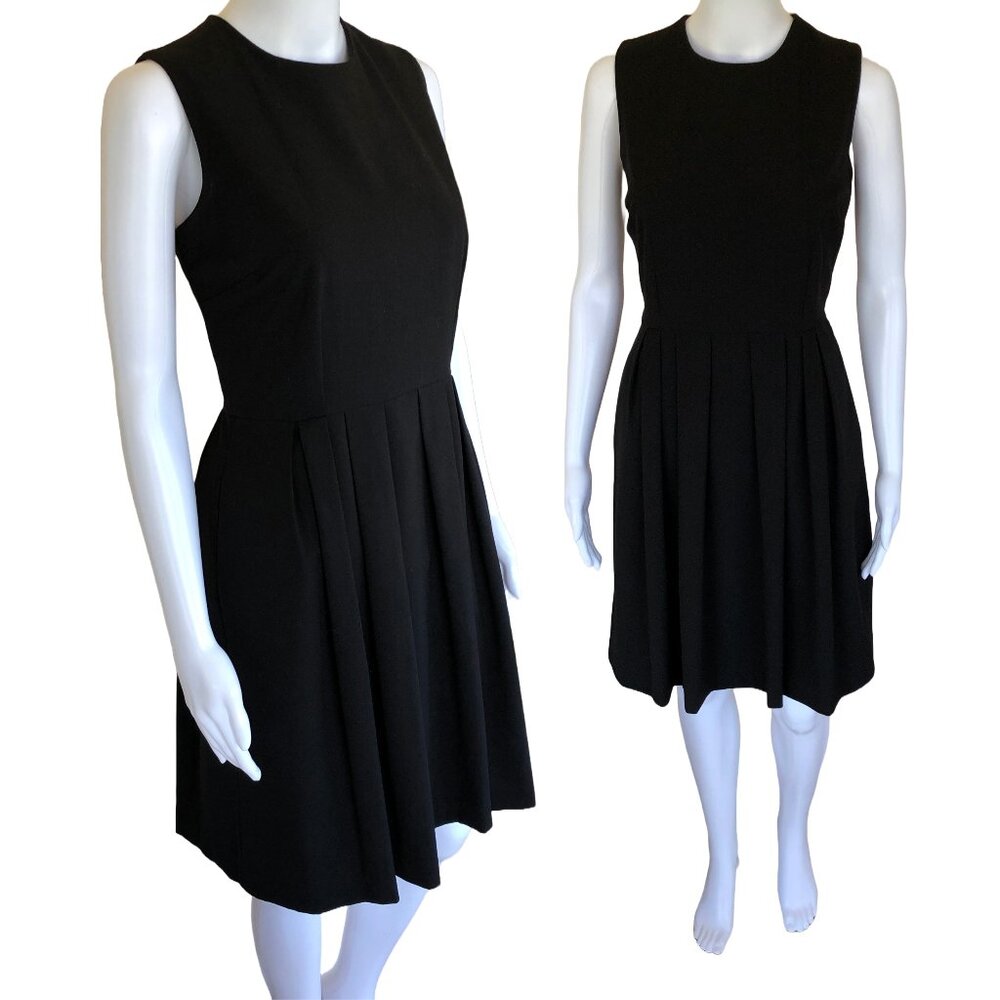 Black High Neck Fit and Flare Pleated Calvin Klein Knee Length Formal Dress SZ 6